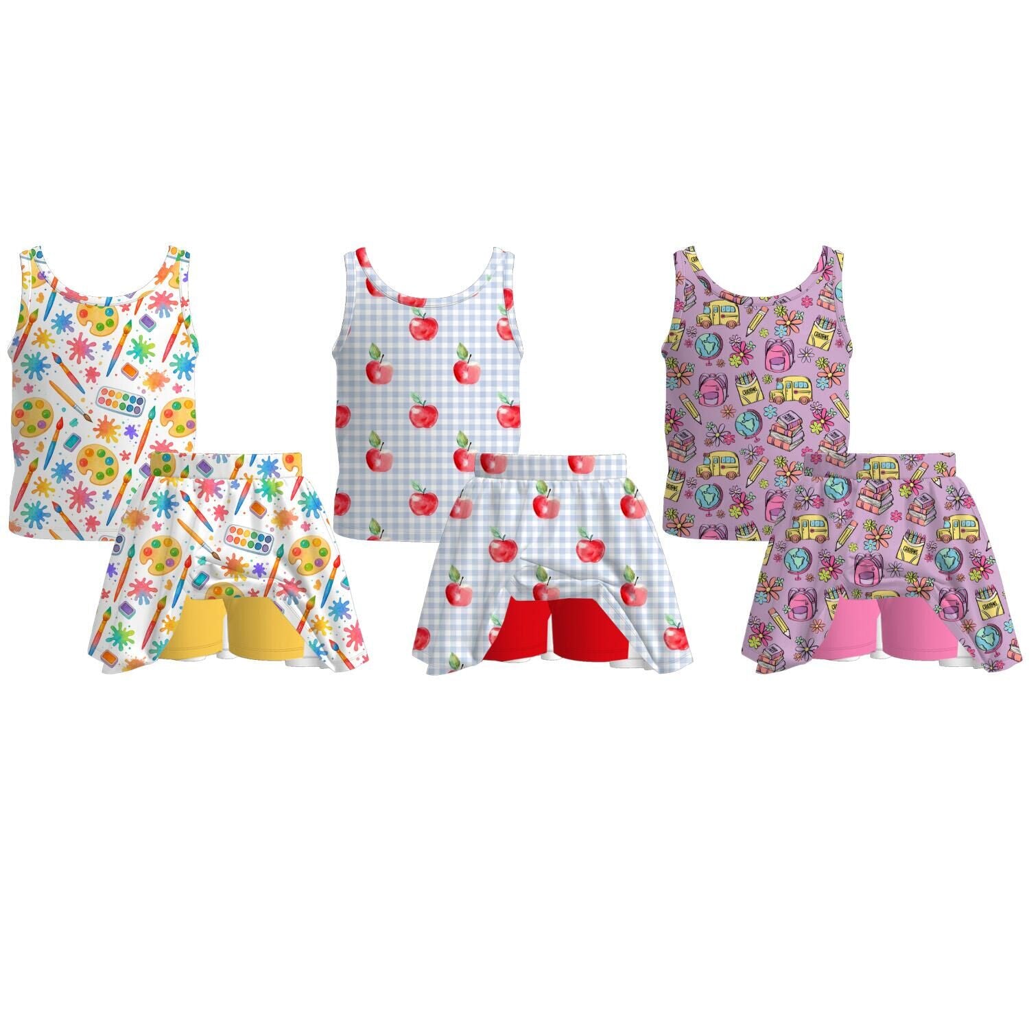(Pre Order+Prepack Zone)Girls Summer Back To School Print Skort Set