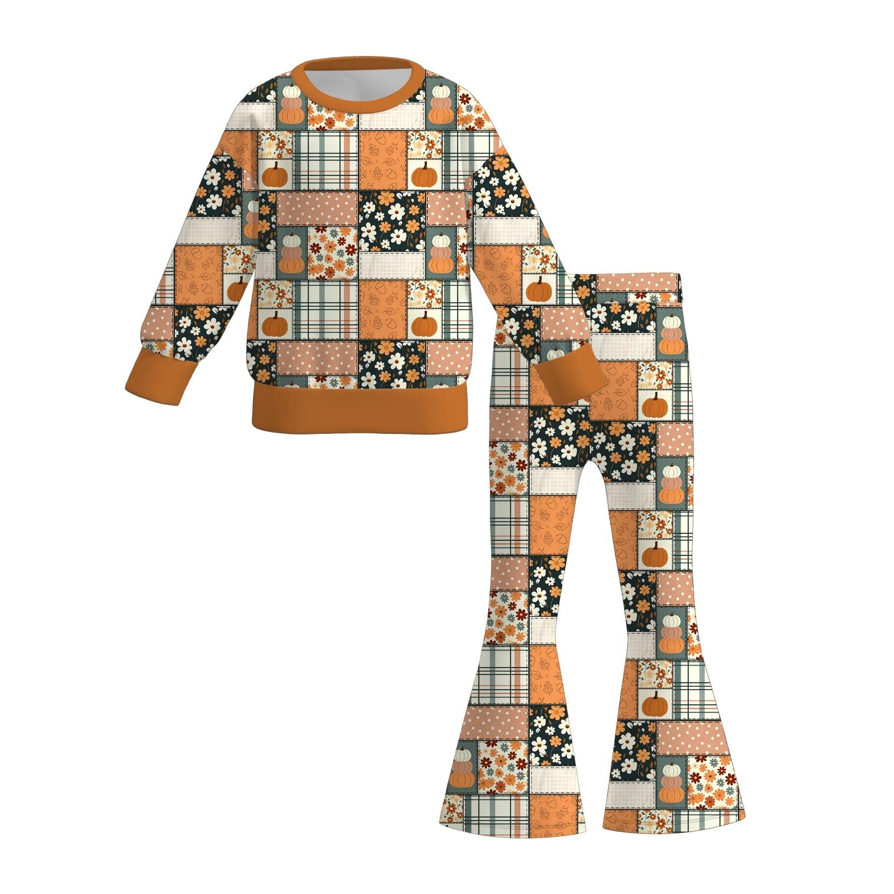 (Pre Order+Prepack Zone)Girls Fall Pumpkin Print Sweatshirt Suit