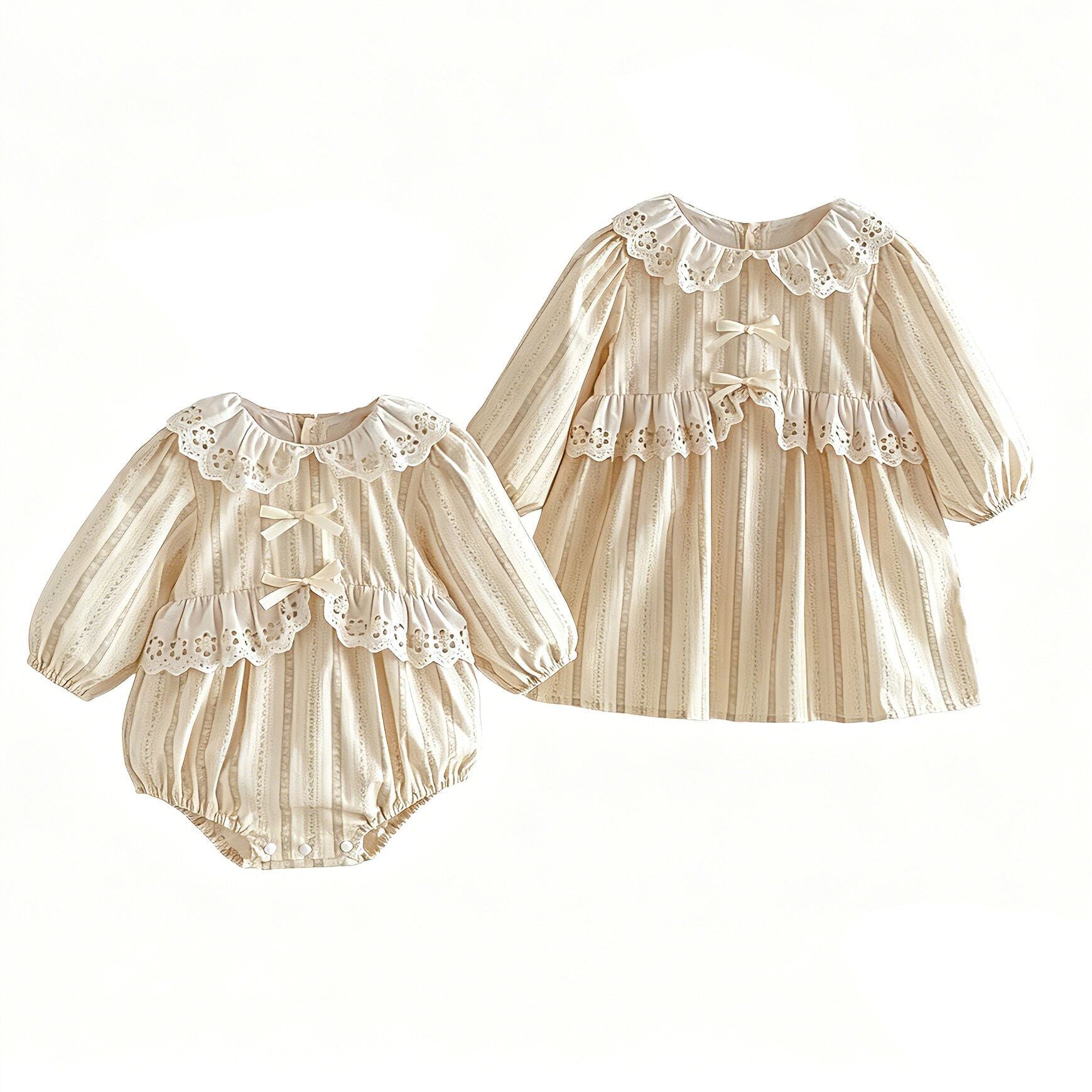 (In Production)Sisters Baby Lace Collar Ruffle Dress&Romper