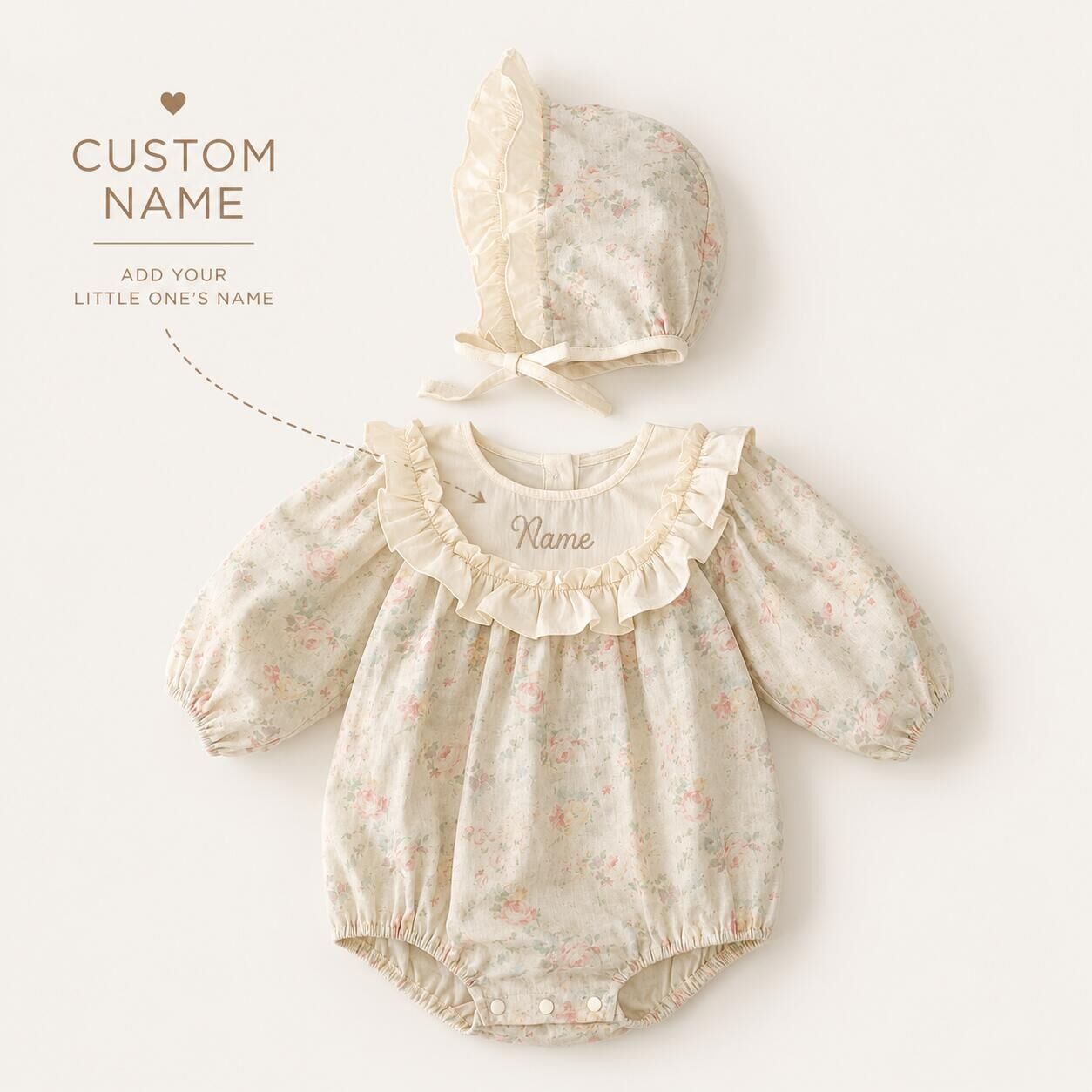 (In Production)Girls Fall Embroidery Ruffle Romper-Customized name