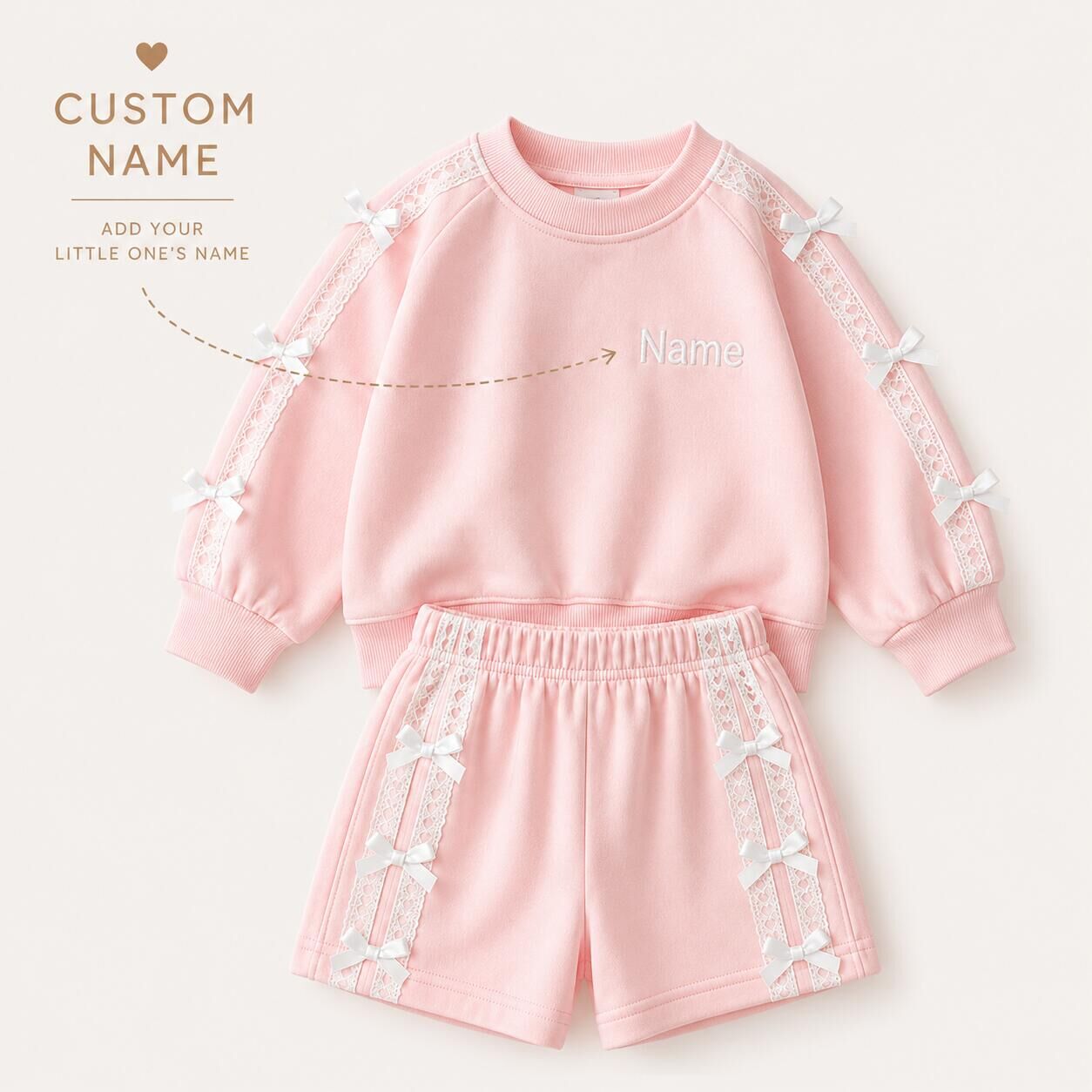 (In Production)Girls Fall Sweatshirt Shorts Set-Customized name