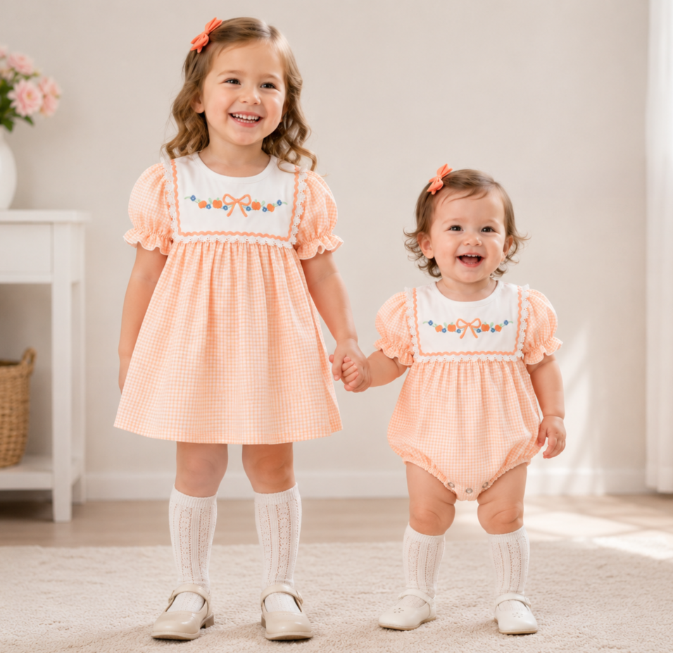 (In Stock)Sisters Fall Pumpkin Embroidery Dress&Romper