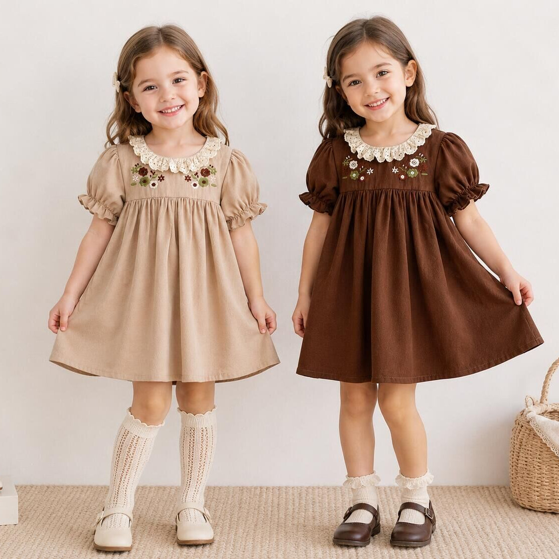 (In Production)Girls Fall Floral Embroidery Ruffle Dress