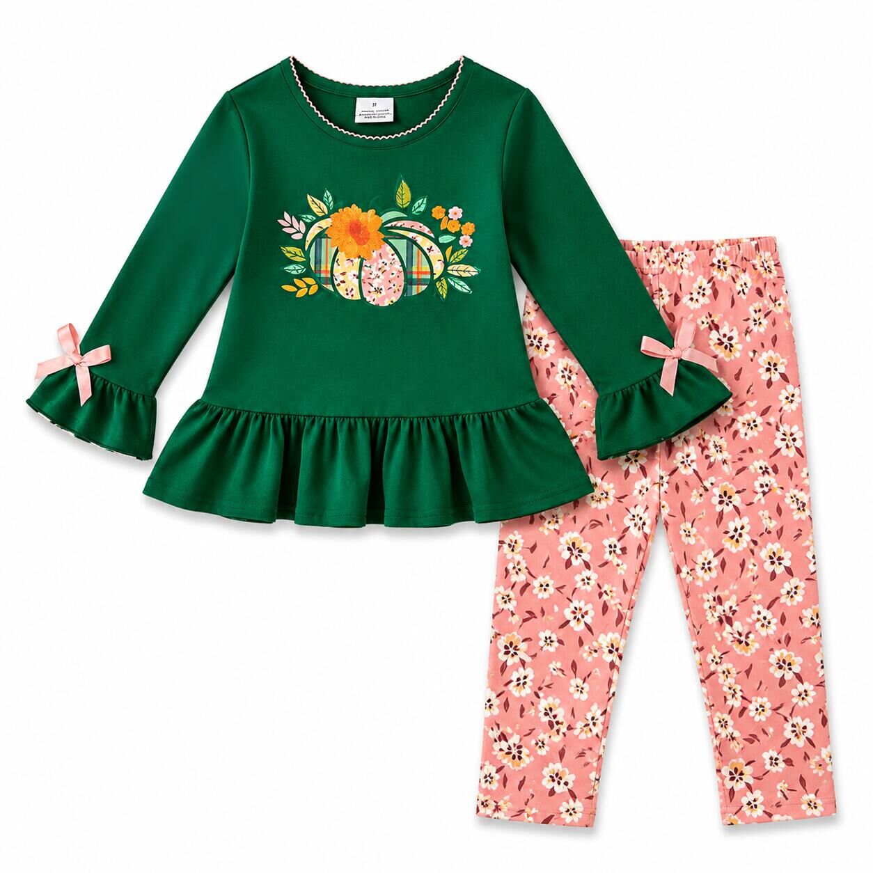(In Stock)Girls Fall Pumpkin Applique Ruffle Outfit Set