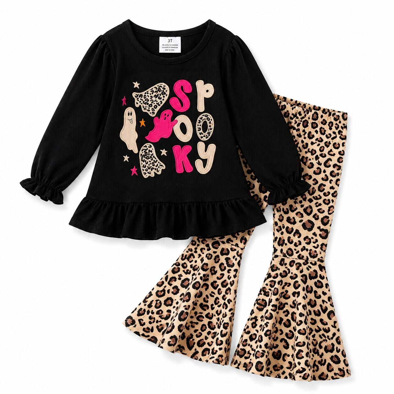 (In Stock)Girls Halloween Ghost Applique Cotton Outfit Set