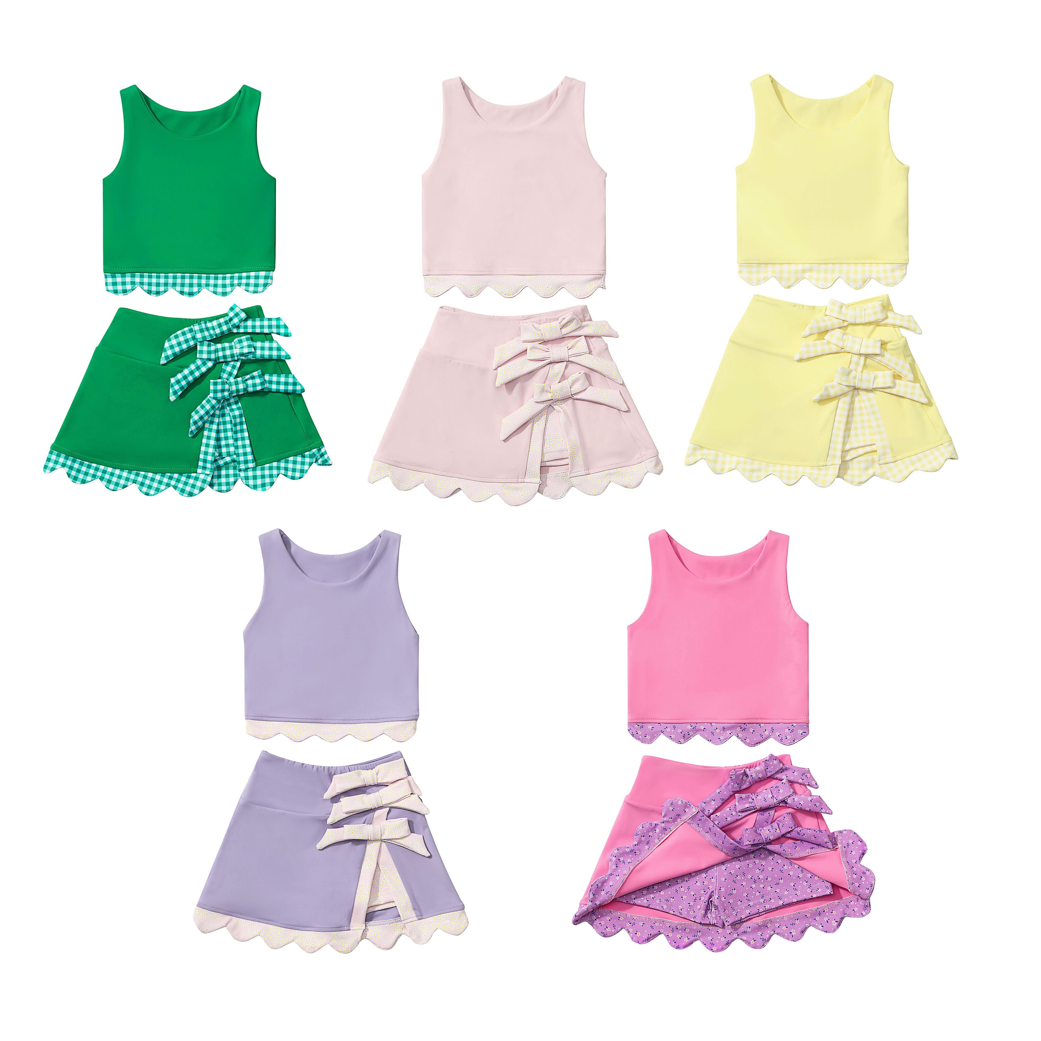 (In Production)Girls Spring&Summer Yoga Scallop Skort Set