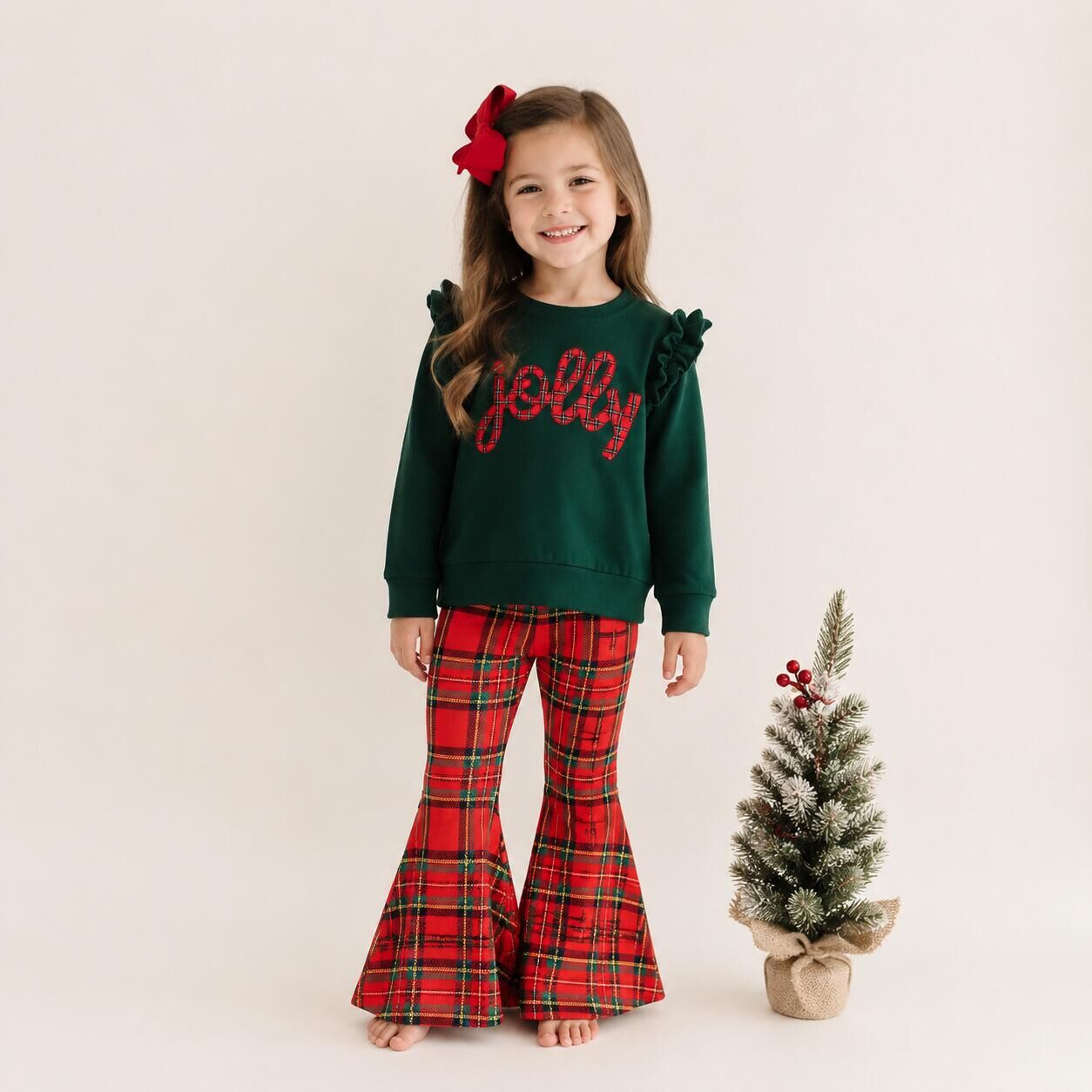 (In Stock)Girls Christmas Applique Sweatshirt Set