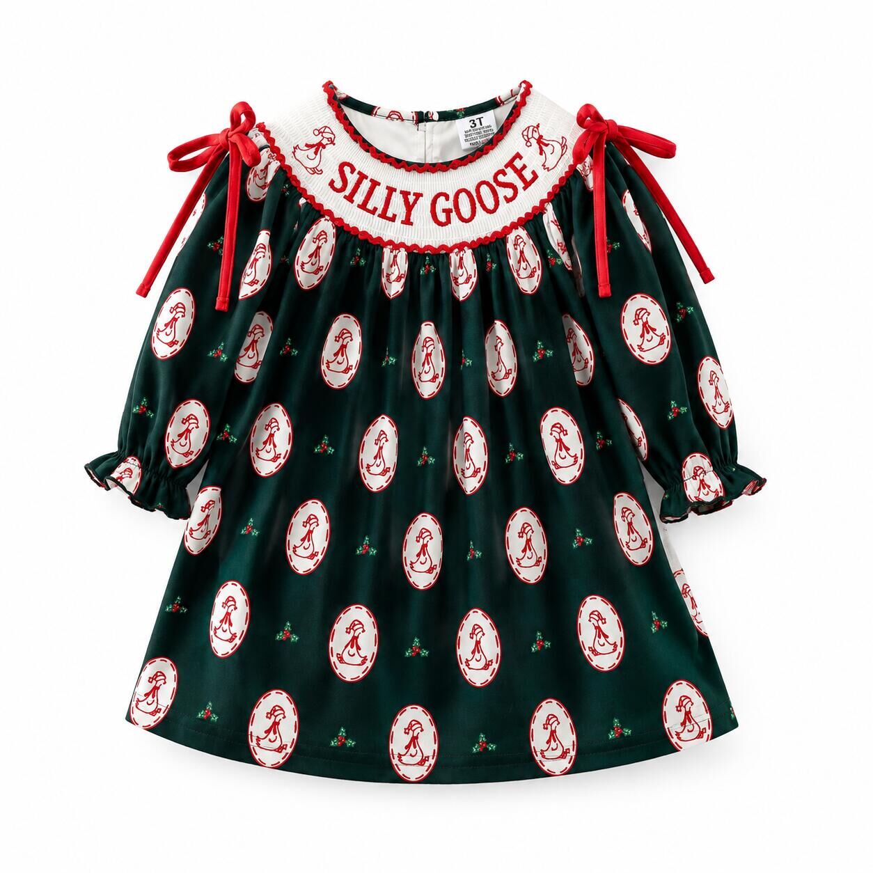 (Pre Order)Sisters Christmas Silly Goose Embroidery Smocked Dress&Romper