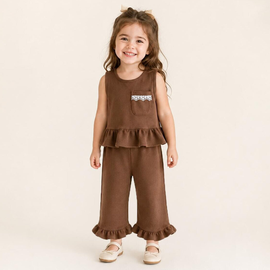 (Pre Order 2 Weeks)Girls Fall Brown Ruffle Outfit Set