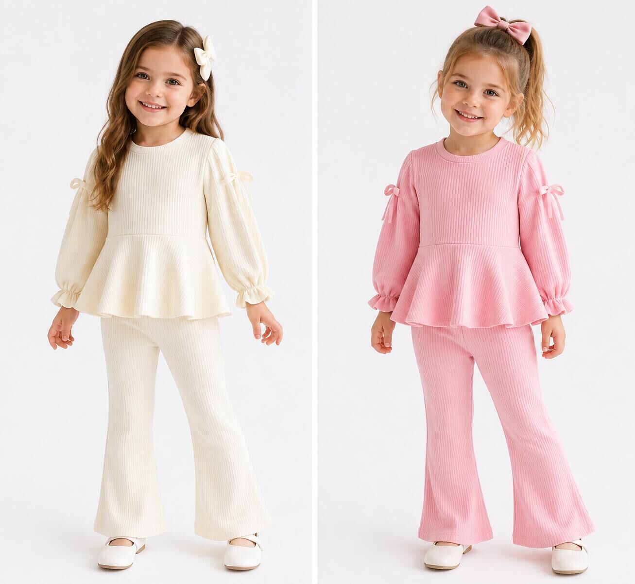 (Pre Order 2 Weeks)Girls Bow Solid Color Outfit Set