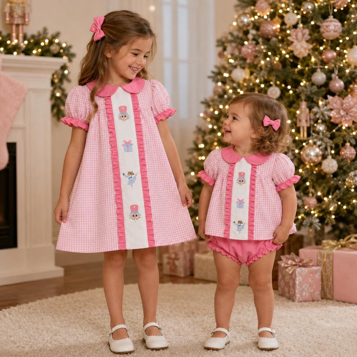 (Pre Order)Sisters Christmas Nutcracker Embroidery Dress&Romper