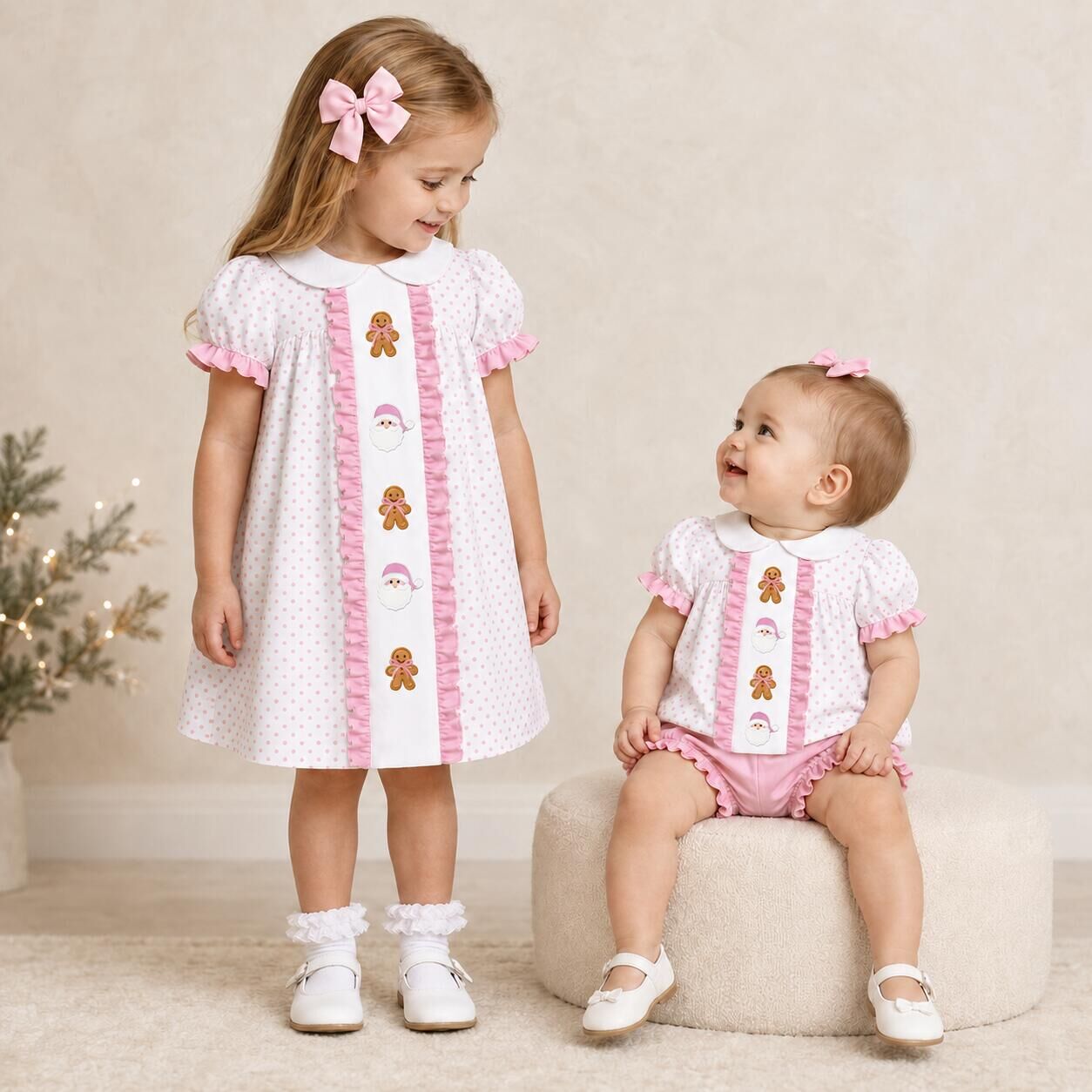 (Pre Order)Sisters Christmas Embroidery Dress&Romper