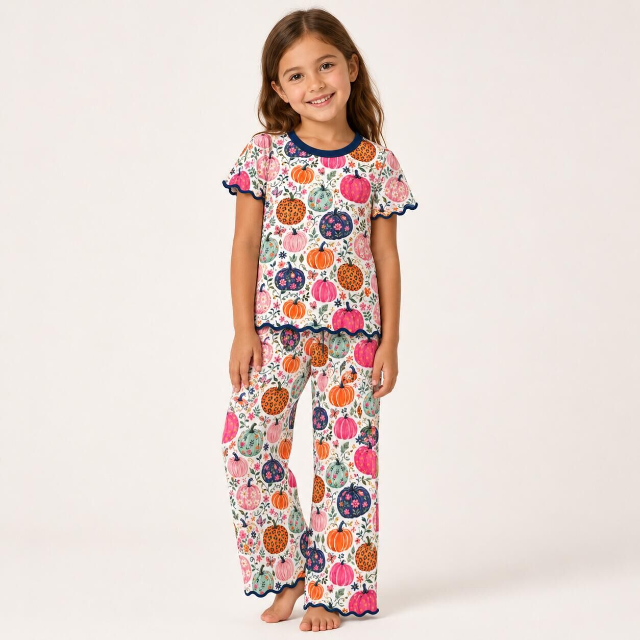 (Weekly Pre-Order)Girls Pumpkin Embroidery Scallop Set(Ends 8.23)
