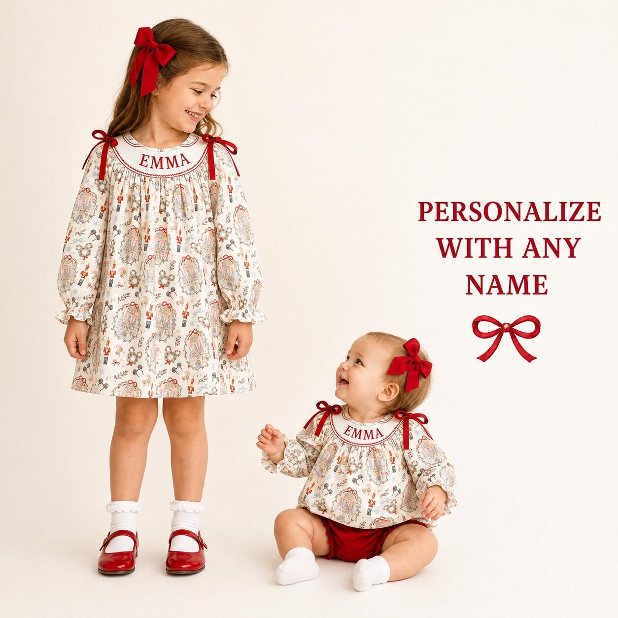 (Weekly Pre-Order)Girls Christmas Embroidery Smocked Dress,Set&Romper(Ends 8.23)