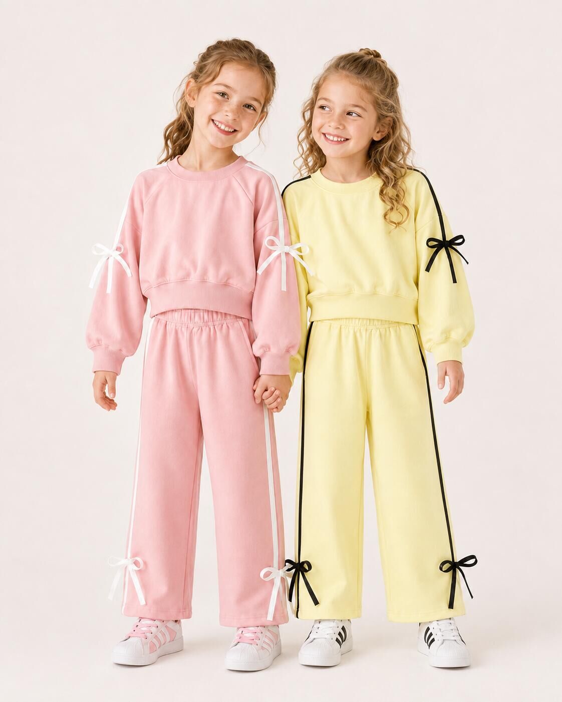 (In Production)Girls Fall&Winter Solid Color Bow Sports Suit