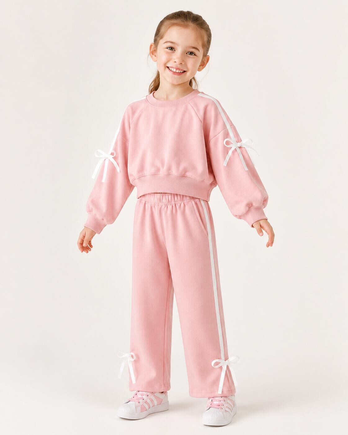 (In Production)Girls Fall&Winter Solid Color Bow Sports Suit