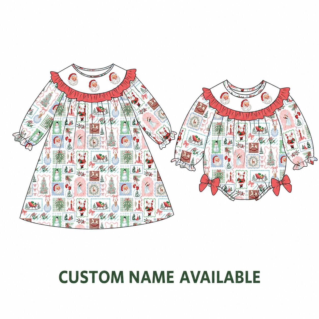 (Pre Order)Sisters Christmas Embroidery Smocked Dress,Set&Romper