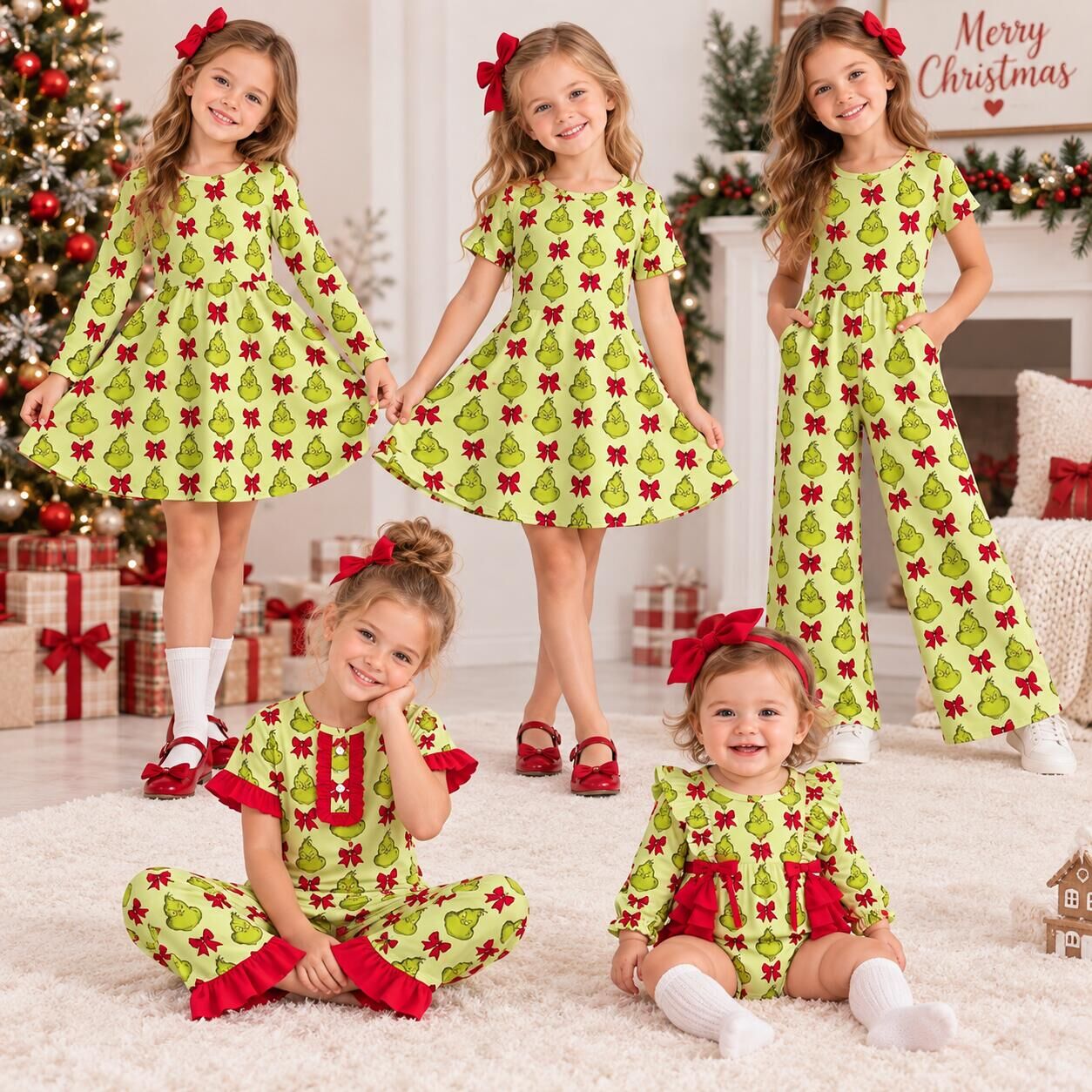 (Pre Order)Sisters Christmas Print Dress,Set,Jumpsuit&Romper