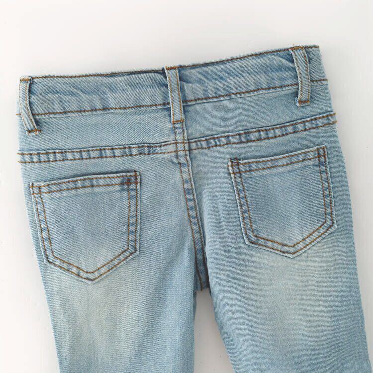(In Stock)Girls Fall Floral Print Blue Flared Jeans