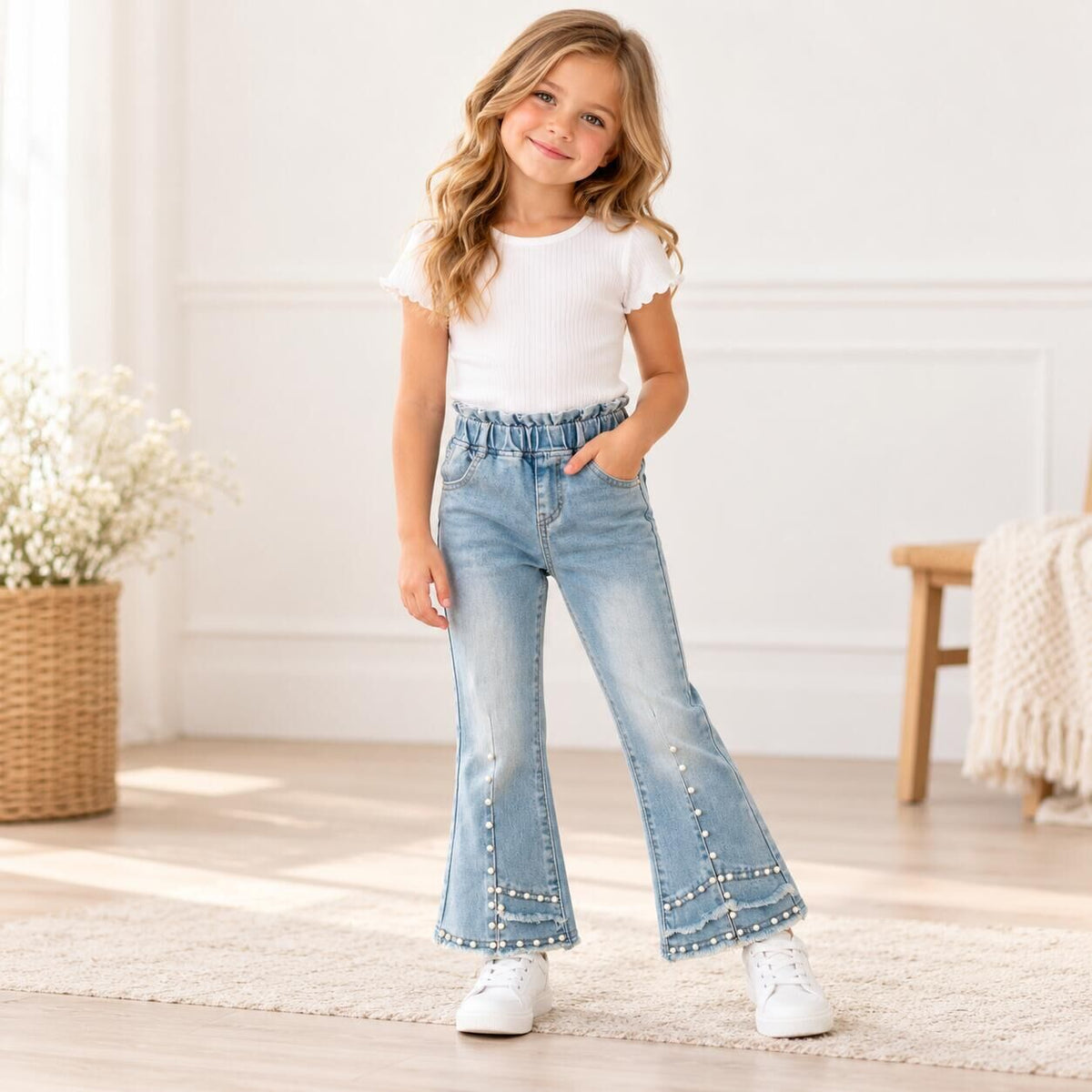 (In Stock)Girls Fall Blue Pearl Jeans