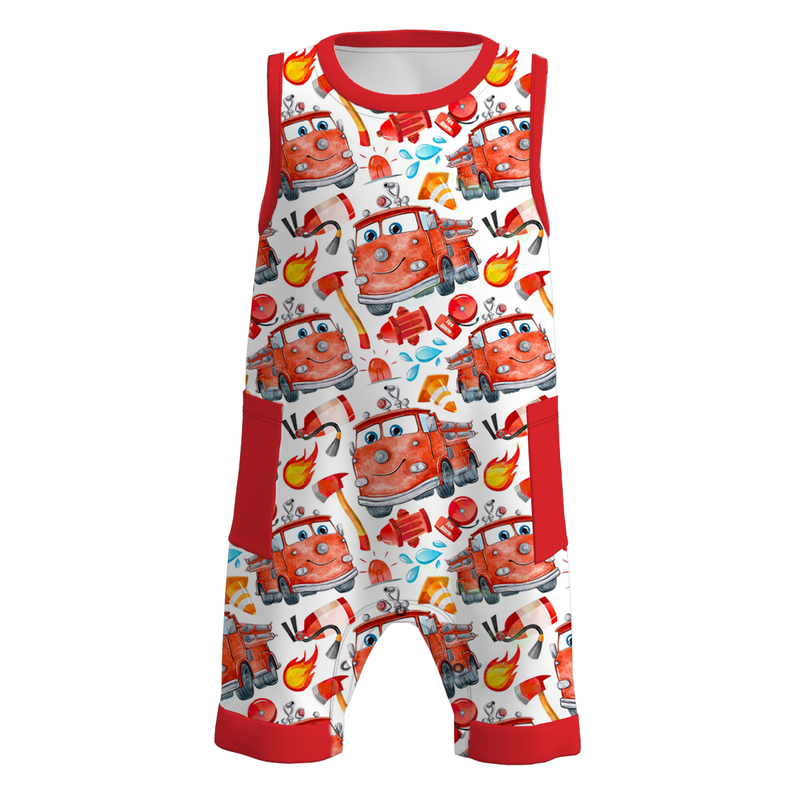 (Pre Order)Boys Summer Cars Pixar Print Pocket Sleeveless Romper
