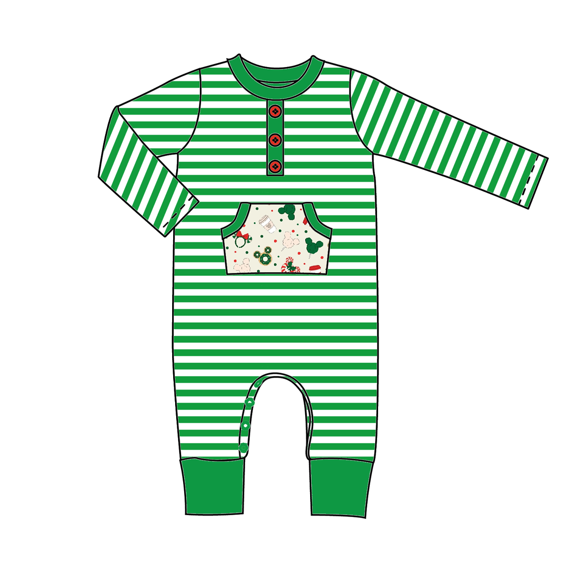 (Pre Order)Baby Boys Christmas Cartoon Print Stripe Romper