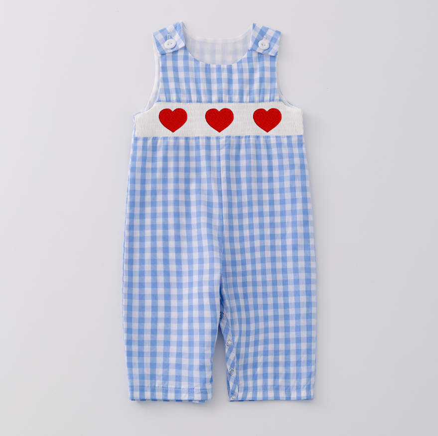 (Pre Order)Girls and Boys Valentine's Day Embroidery Smocked Dress Romper Outfit