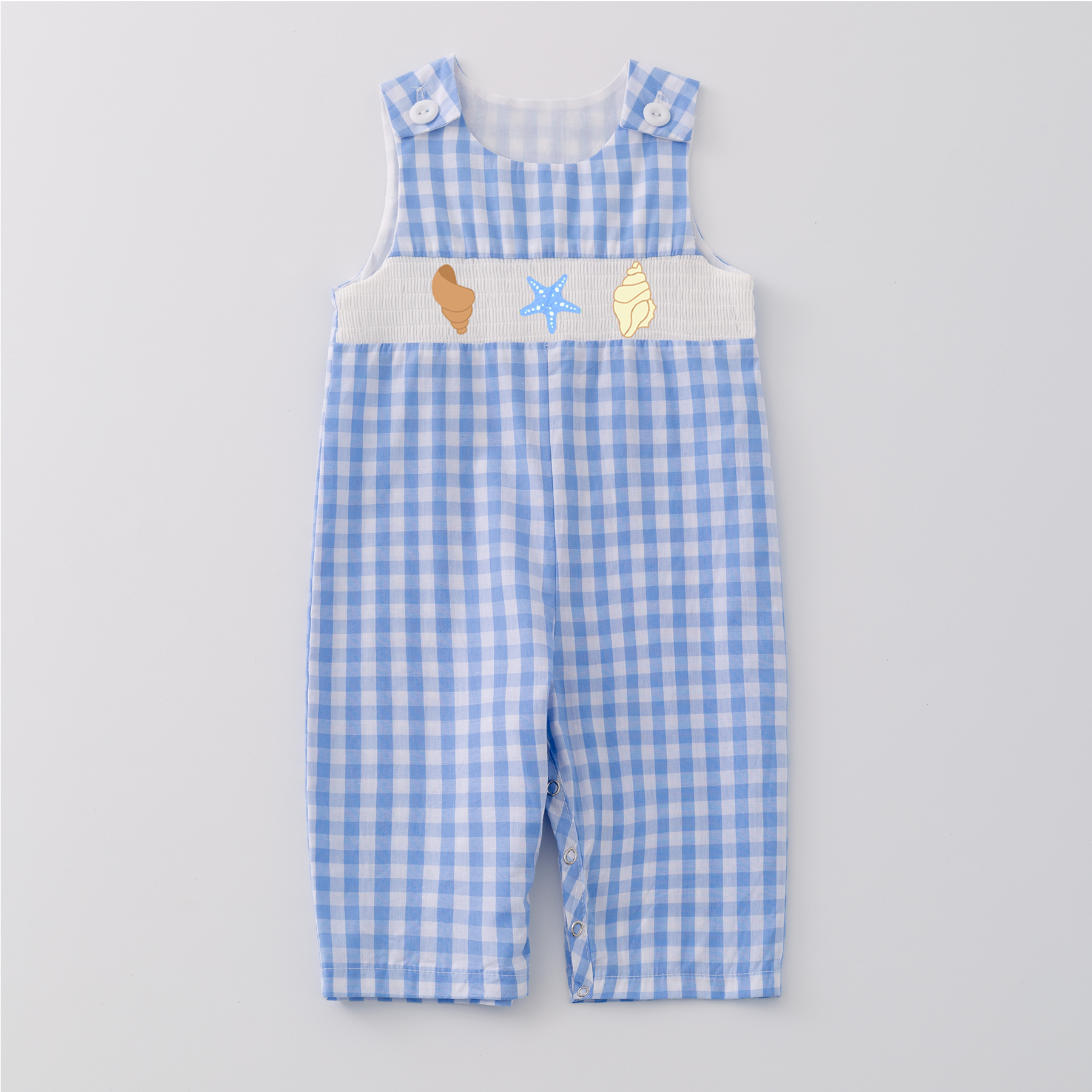 (Pre Order)Girls and Boys Spring&Summer Sea Shell Embroidery Smocked Dress Romper Outfit