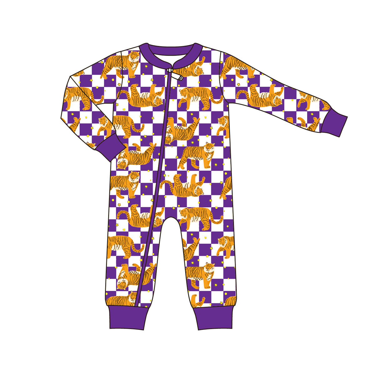 (Pre Order)Family Football LSU Tigers Print Pajamas&Romper