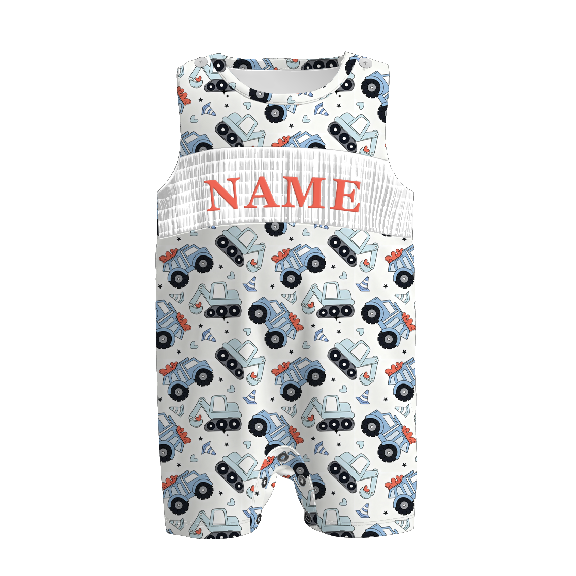 (Pre Order)Brothers Valentine's Day Bulldozer Embroidery Smocked Top&Romper