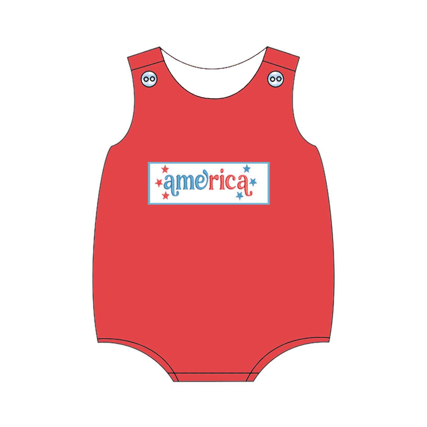 (Pre Order)Siblings Patriotic America Embroidery Smocked Set&Romper-Customized name