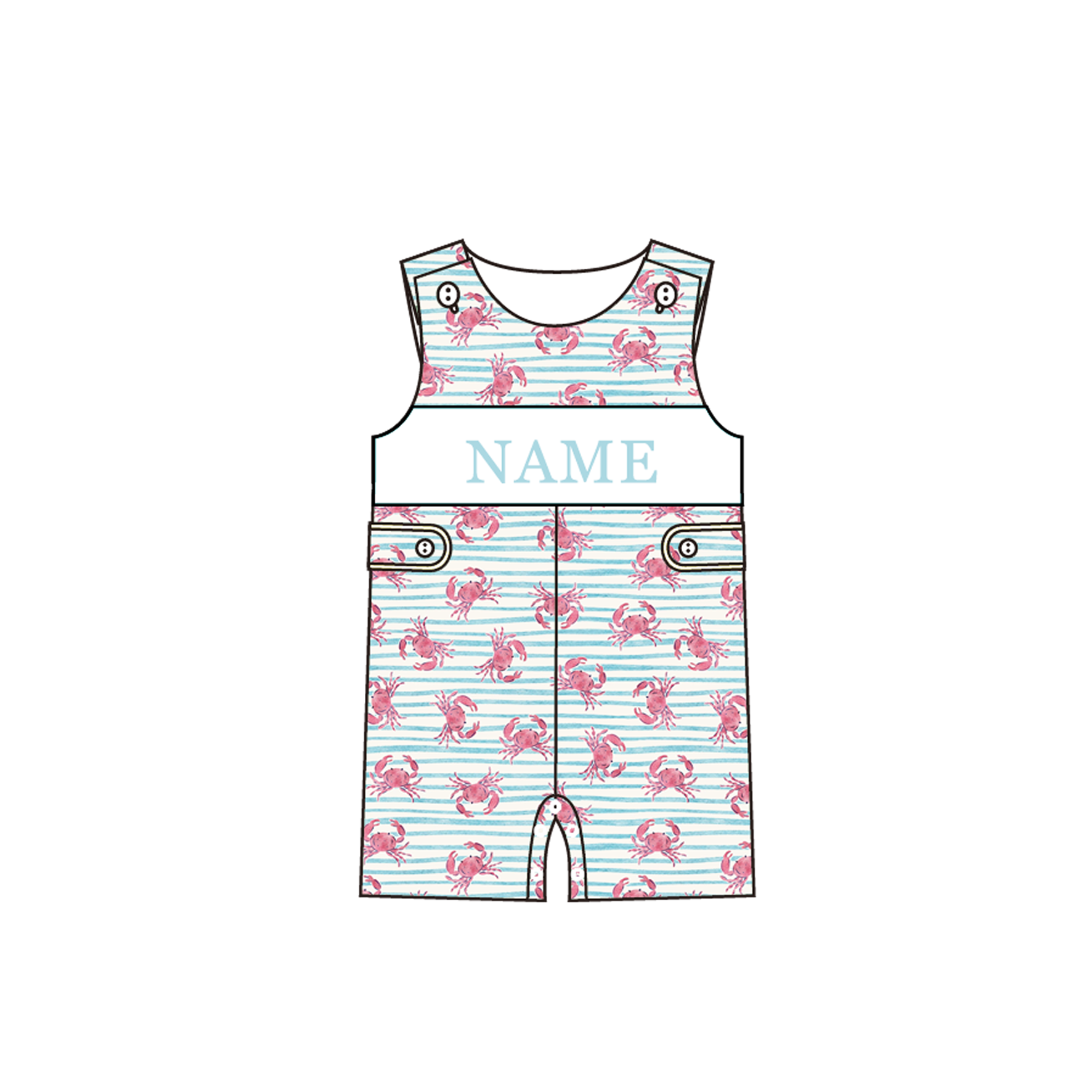 (Pre Order)Siblings Summer Crab Embroidery Smocked Dress,Set&Romper-Customized name