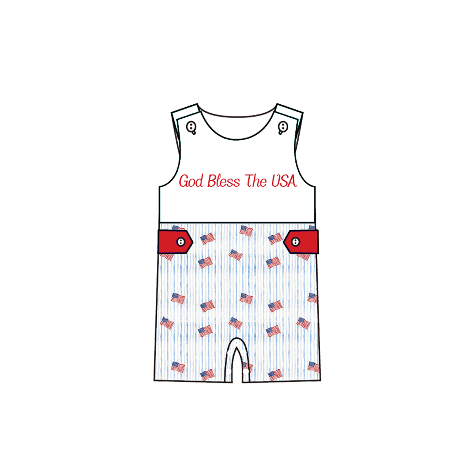(Pre Order)Siblings Patriotic God Bless The USA Embroidery Smocked Set&Romper