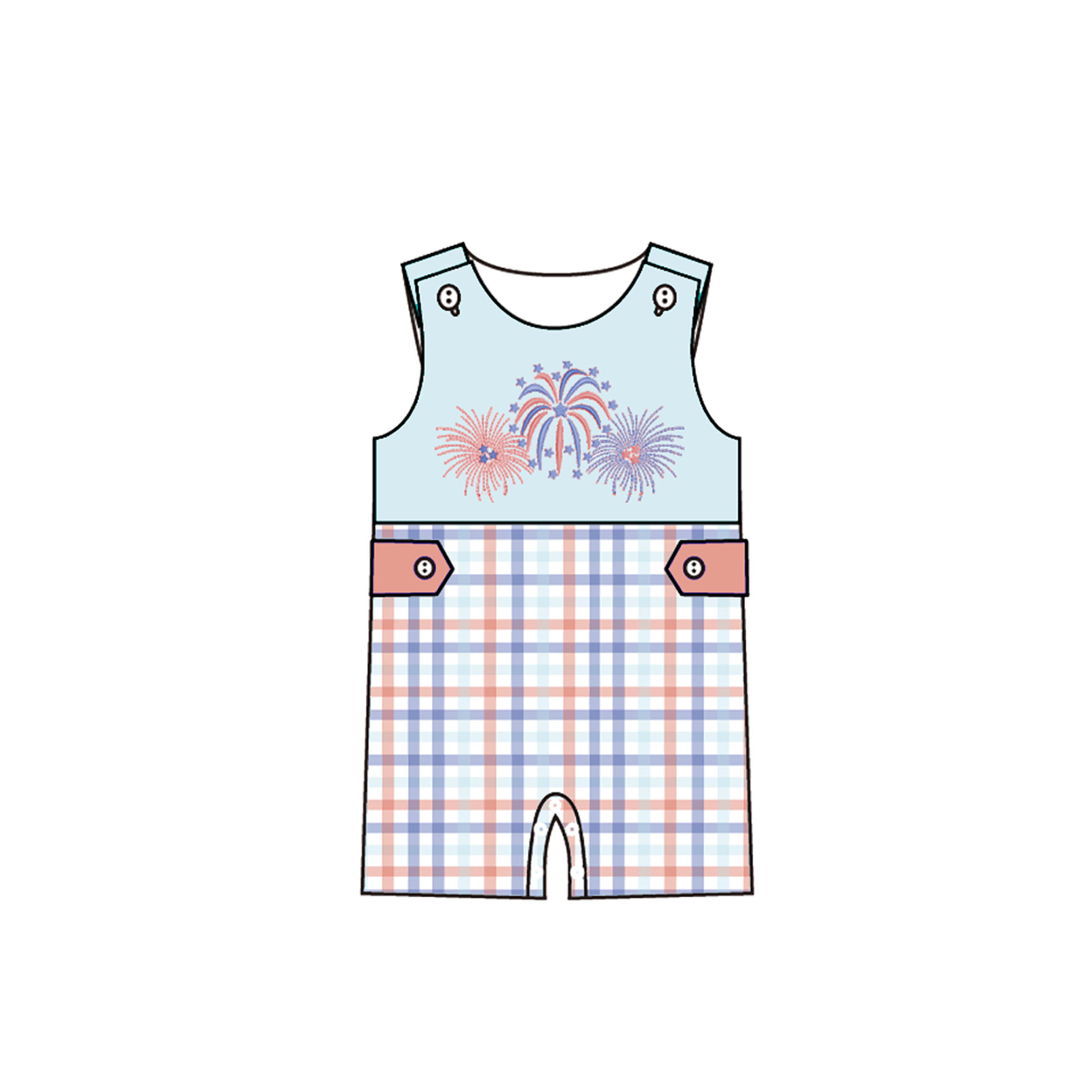 (Pre Order)Siblings Patriotic Firework Embroidery Smocked Set&Romper