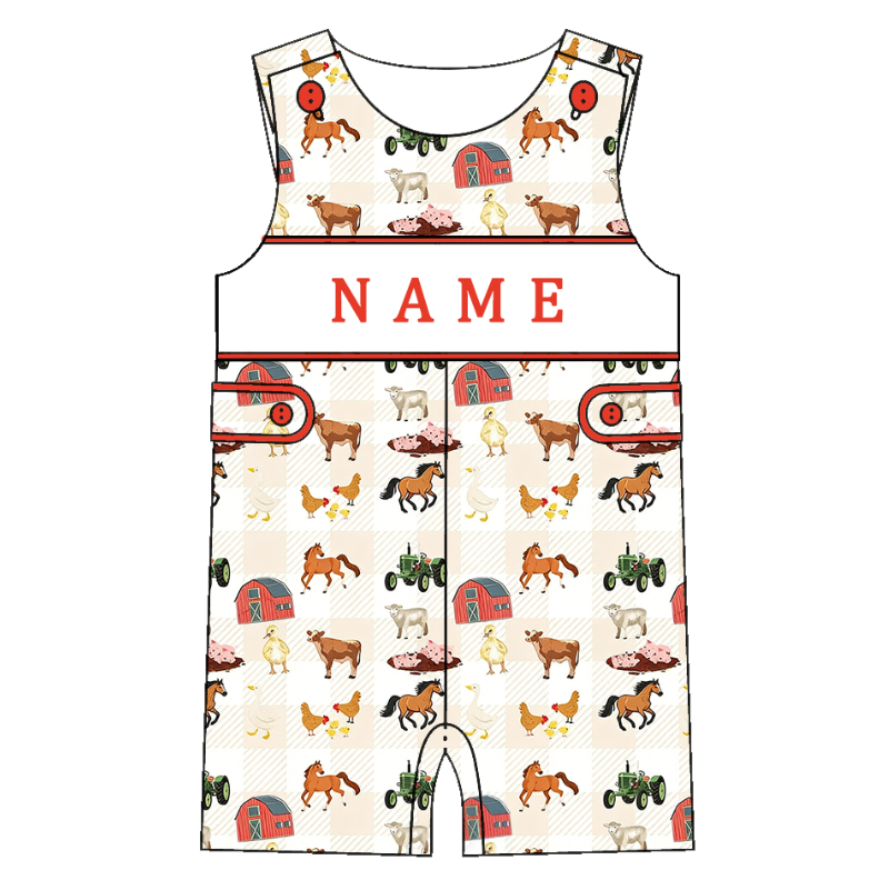 (Pre Order)Siblings Spring&Summer Farm Embroidery Smocked Dress,Set&Romper-Customized name