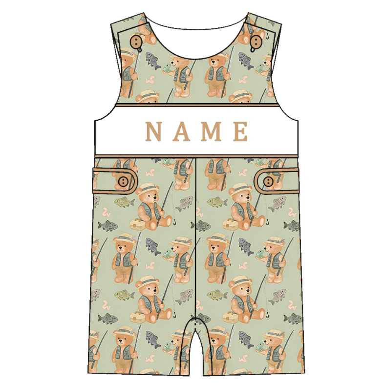 (Pre Order)Siblings Spring&Summer Bear Embroidery Smocked Dress,Set&Romper-Customized name