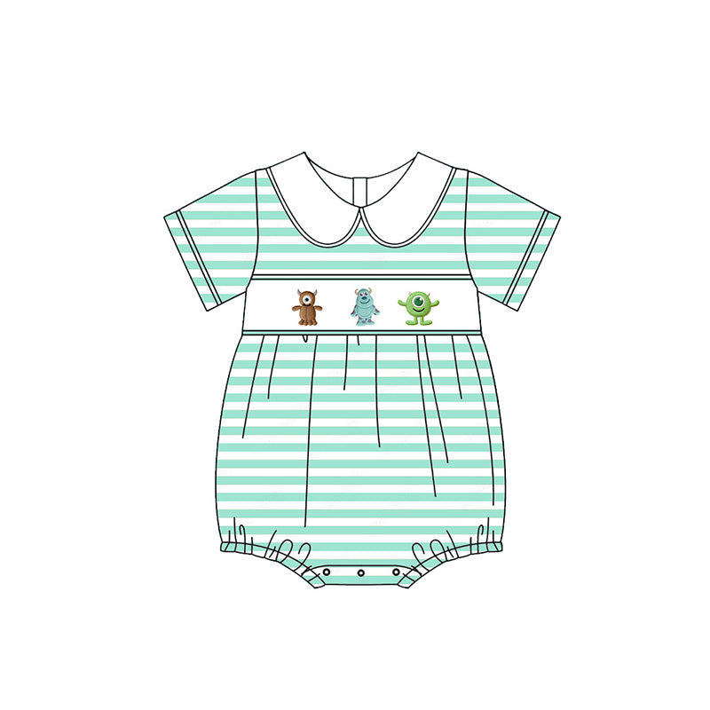 (Pre Order)Siblings Spring&Summer Cartoon Monster Embroidery Smocked Dress,Set&Romper
