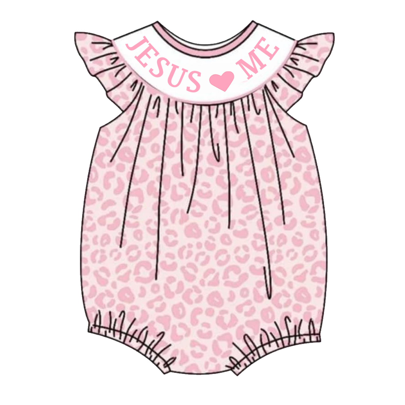 (Pre Order)Baby Girls Pink Leopard Smocked Embroidery Bubbles Romper