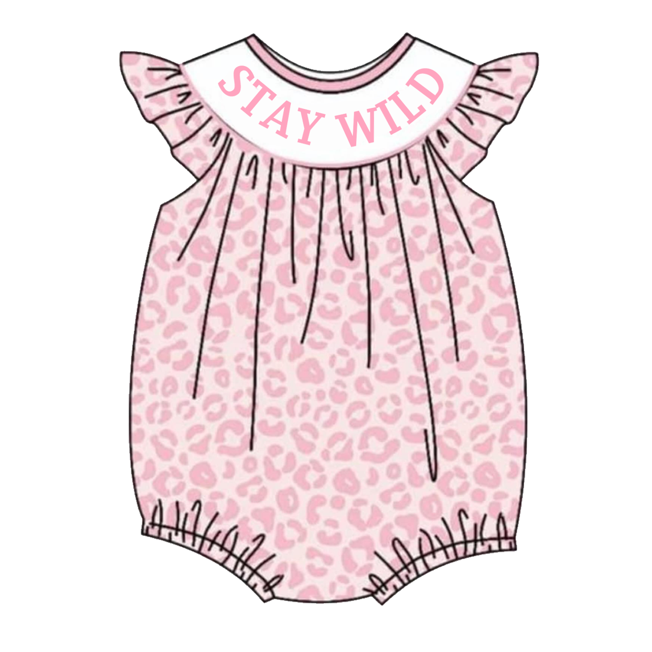 (Pre Order)Baby Girls Pink Leopard Smocked Embroidery Bubbles Romper