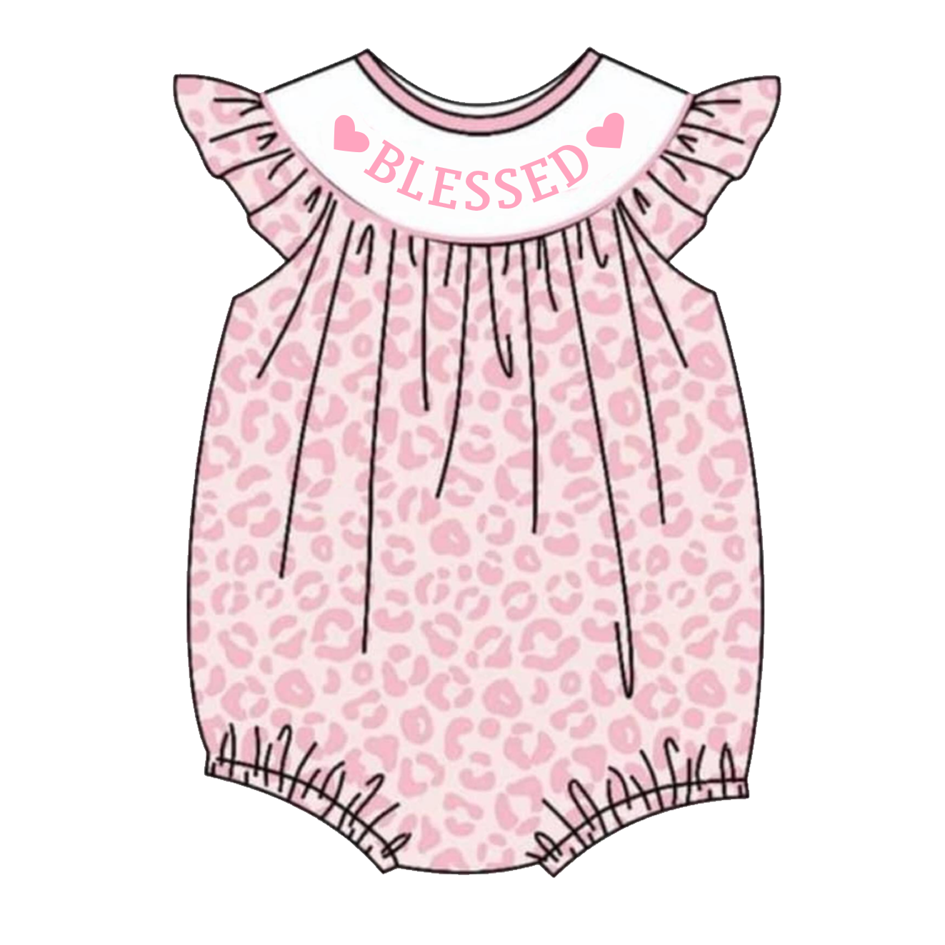 (Pre Order)Baby Girls Pink Leopard Smocked Embroidery Bubbles Romper