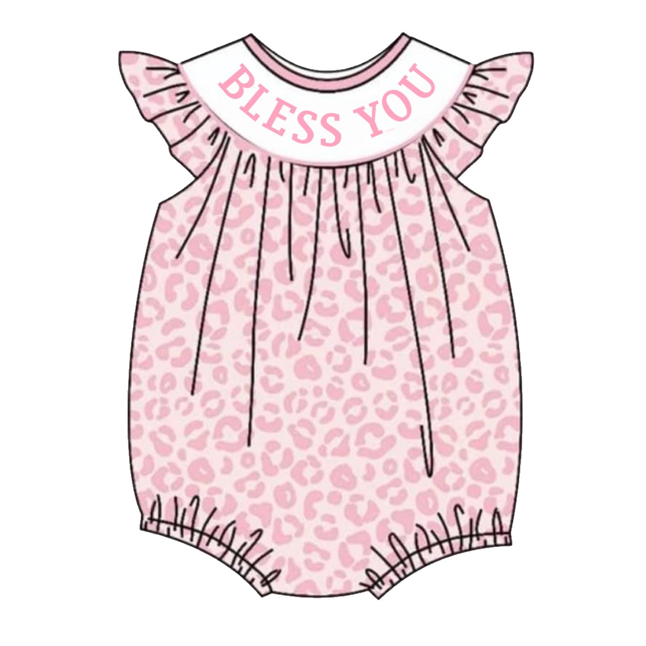 (Pre Order)Baby Girls Pink Leopard Smocked Embroidery Bubbles Romper