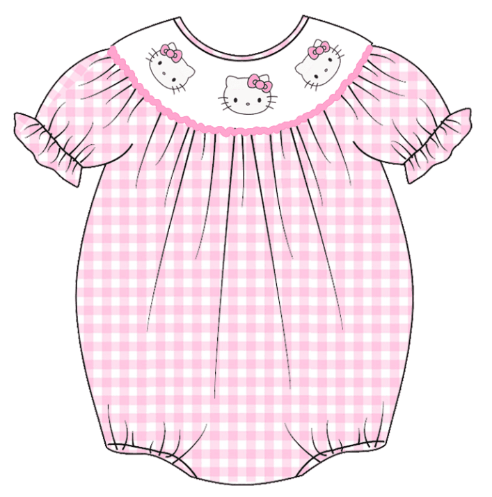 (Pre Order)Baby Girls Pink Plaid Embroidery Bubbles Smocked Romper