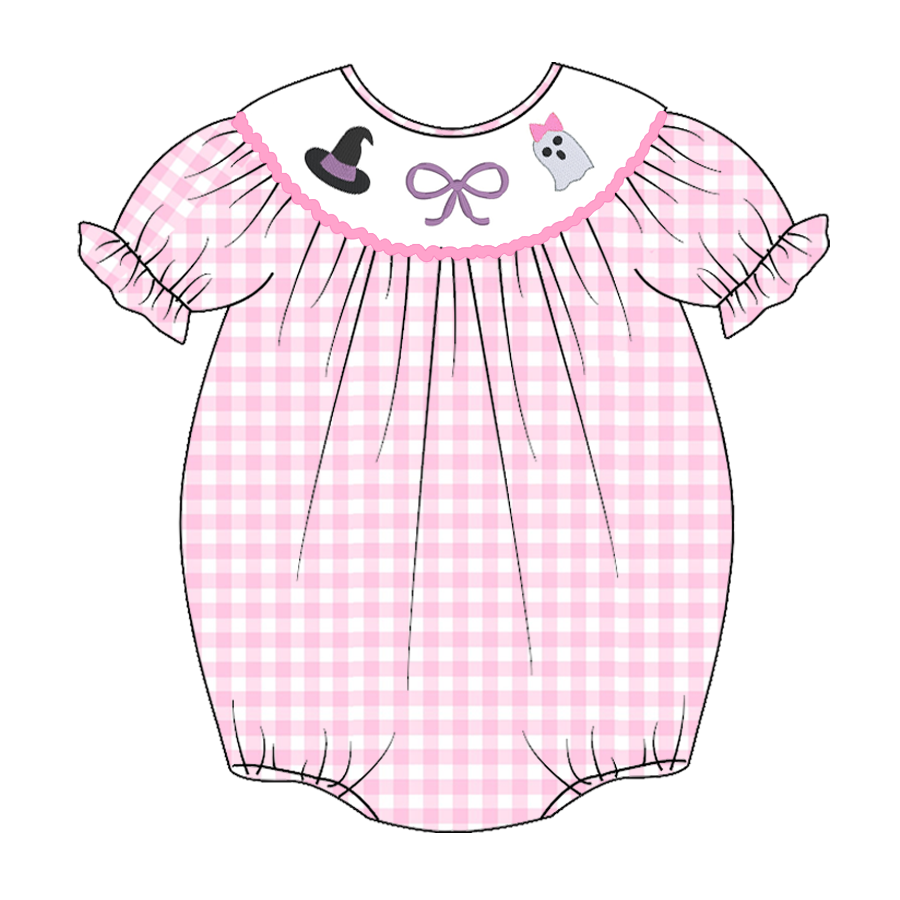 (Pre Order)Baby Girls Halloween Embroidery Bubbles Smocked Romper