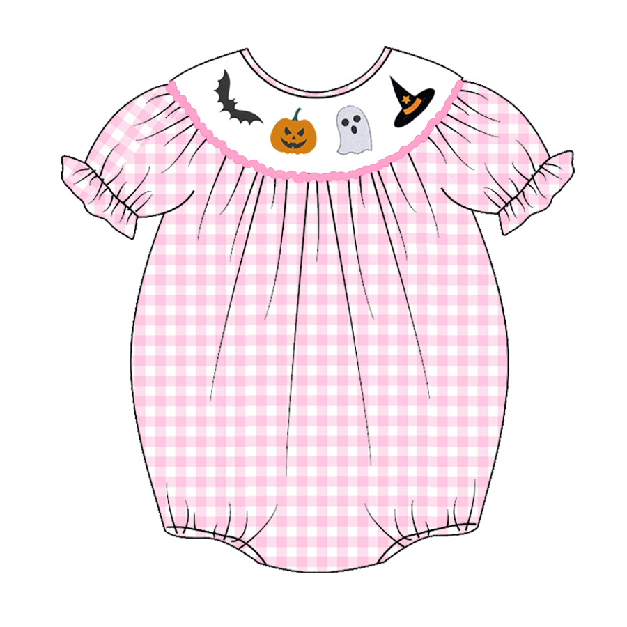 (Pre Order)Baby Girls Halloween Embroidery Bubbles Smocked Romper