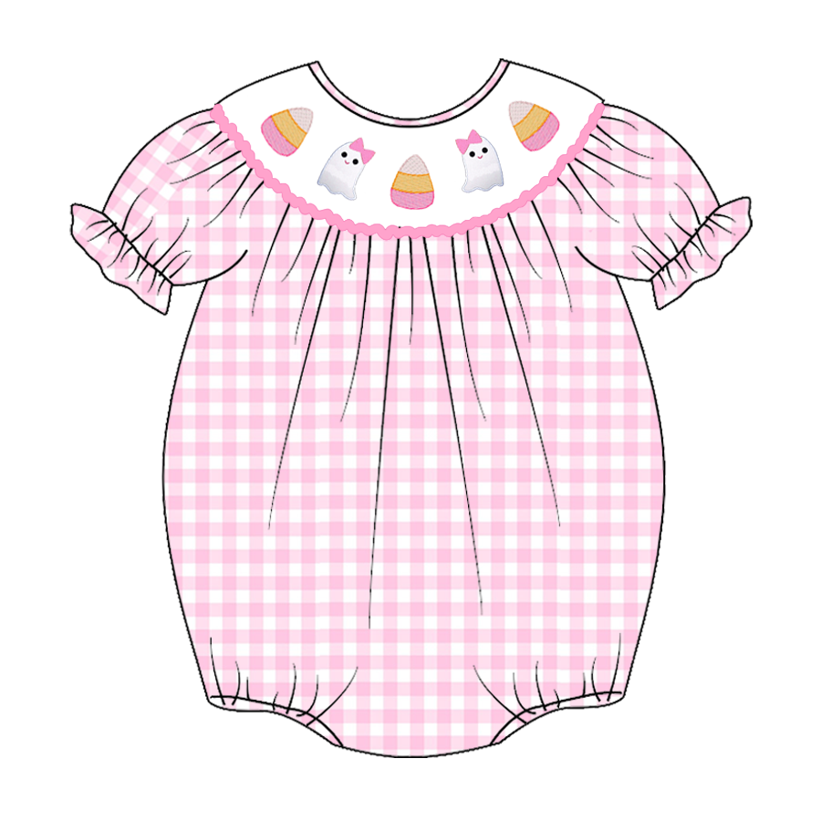 (Pre Order)Baby Girls Halloween Embroidery Bubbles Smocked Romper