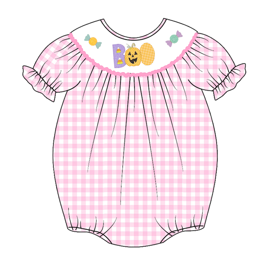 (Pre Order)Baby Girls Halloween Embroidery Bubbles Smocked Romper