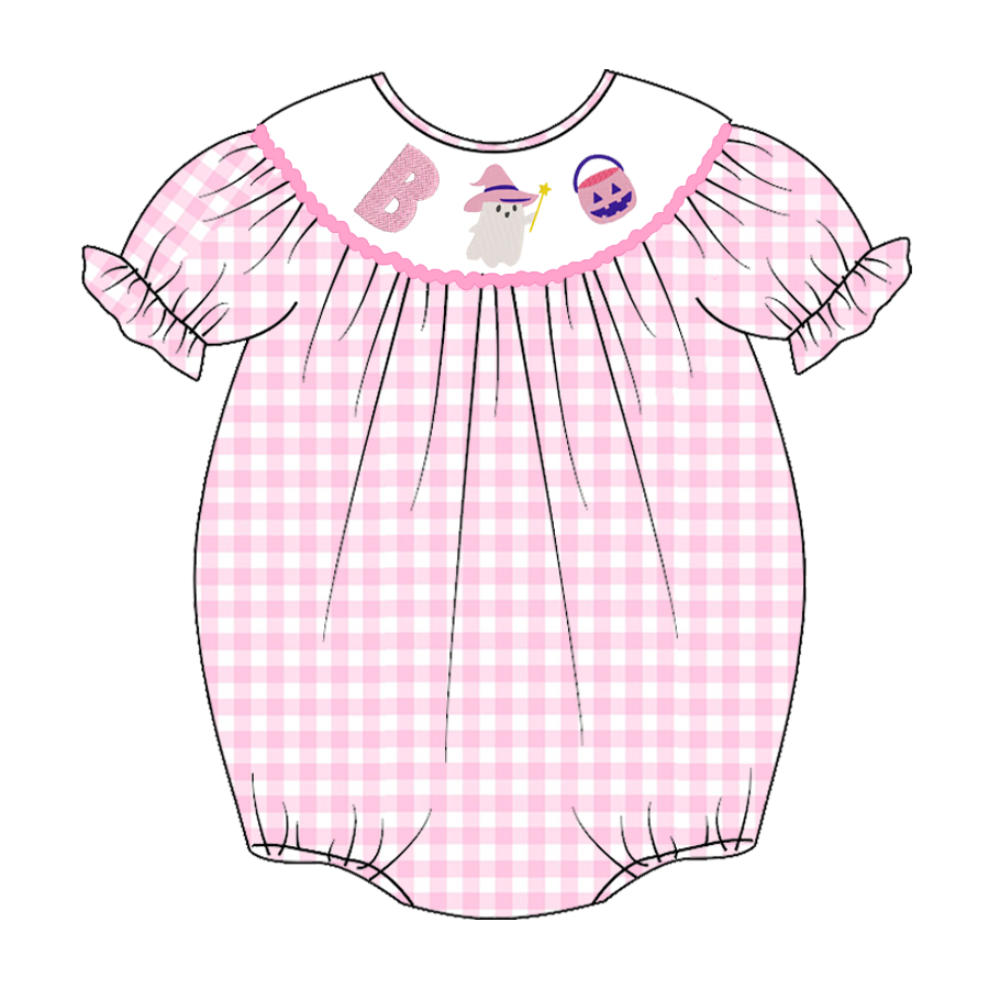 (Pre Order)Baby Girls Halloween Embroidery Bubbles Smocked Romper