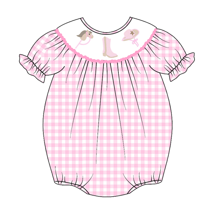 (Pre Order)Baby Girls Pink Plaid Embroidery Bubbles Smocked Romper