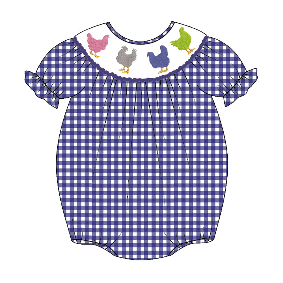 (Pre Order)Baby Girls Farmer Embroidery Bubbles Smocked Romper