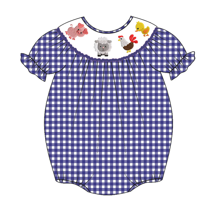 (Pre Order)Baby Girls Farmer Embroidery Bubbles Smocked Romper